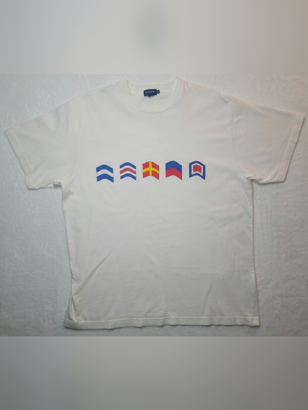 J Crew Vintage Mens T Shirt Sz XL White Nautical Flags 1990s Maritime Cotton
